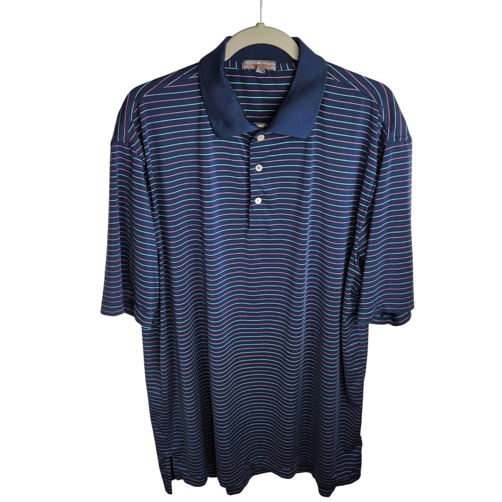 Peter Millar Summer Comfort Polo Shirt Men's XL Short Sleeve Striped Multi Golf‎